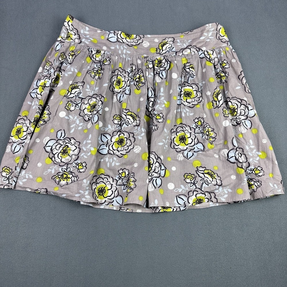 Suzanne Women's Xl Floral Cotton Skirt Grey Yellow Mock Waist Boho Cottage Core
